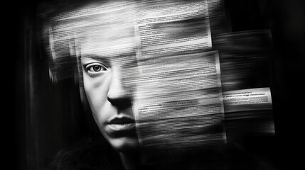 A blurred arrangement of newspaper pages with a bold headline, focusing on a digital tablet, symbolizing media manipulation