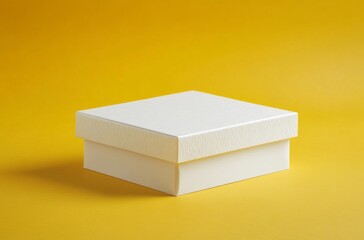 Mock-Up of an Embossed Foil  box with Rounded Corners on a Yellow Background, Perfect for Text and Logo Placement in a Modern Design Style.