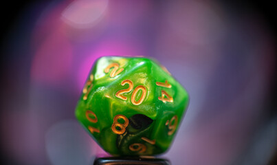 RPG dice, beautiful RPG dice in detail with colorful background, selective focus.