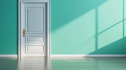 Elegant Door with Light and Shadow on Mint Wall