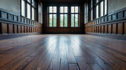Elegant Wooden Room with Large Windows and Natural Light
