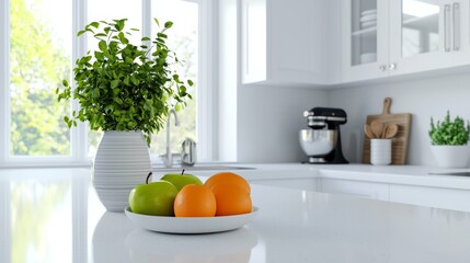 Fresh Fruits and Green Plant in Modern Kitchen