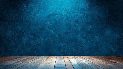 Dark Blue Textured Wall with Wooden Floor Background