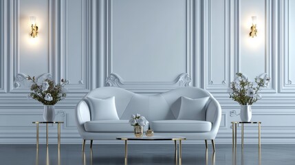 Elegant Living Room Design with Light Sofa and Flowers