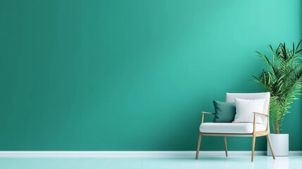 Modern Living Room with Green Wall and Cozy Chair