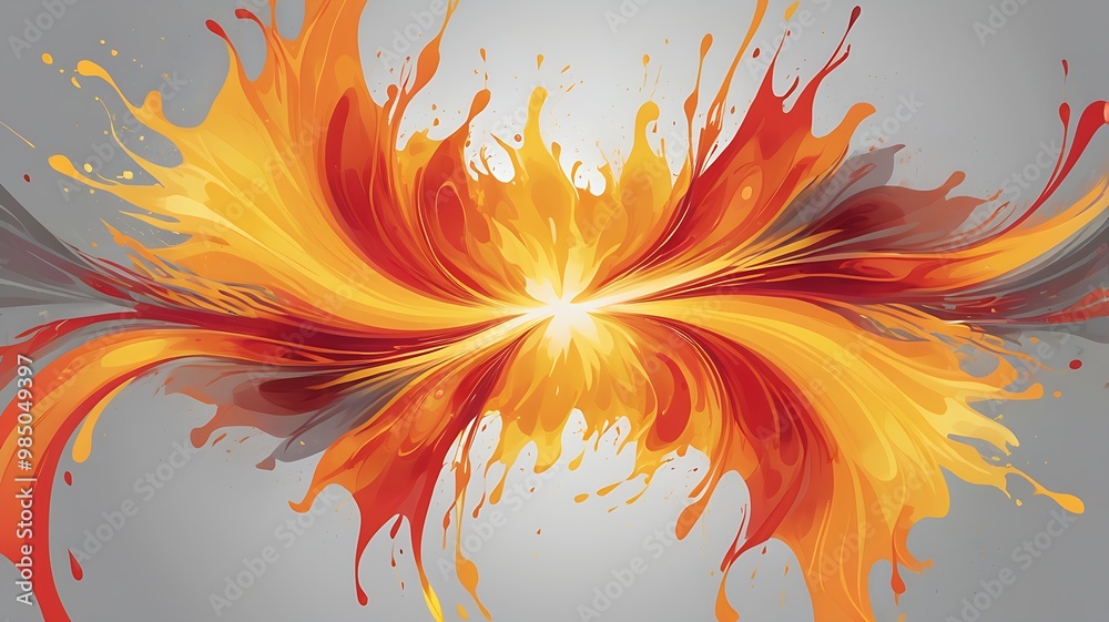 Wall mural Abstract digital artwork with swirling flames and waves in vibrant red, orange, and yellow, ideal for energetic and modern design.