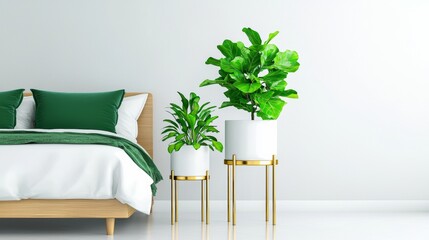 Modern Bedroom with Stylish Green Plants in Pots