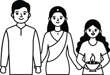 Vibrant Indian Family Celebration Vector Art for Creative Kids Coloring
