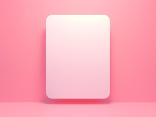 Blank White Plastic Card with Rounded Corners Standing Upright on a Soft Pink Background, Perfect for Custom Design and Minimalist Presentation.
