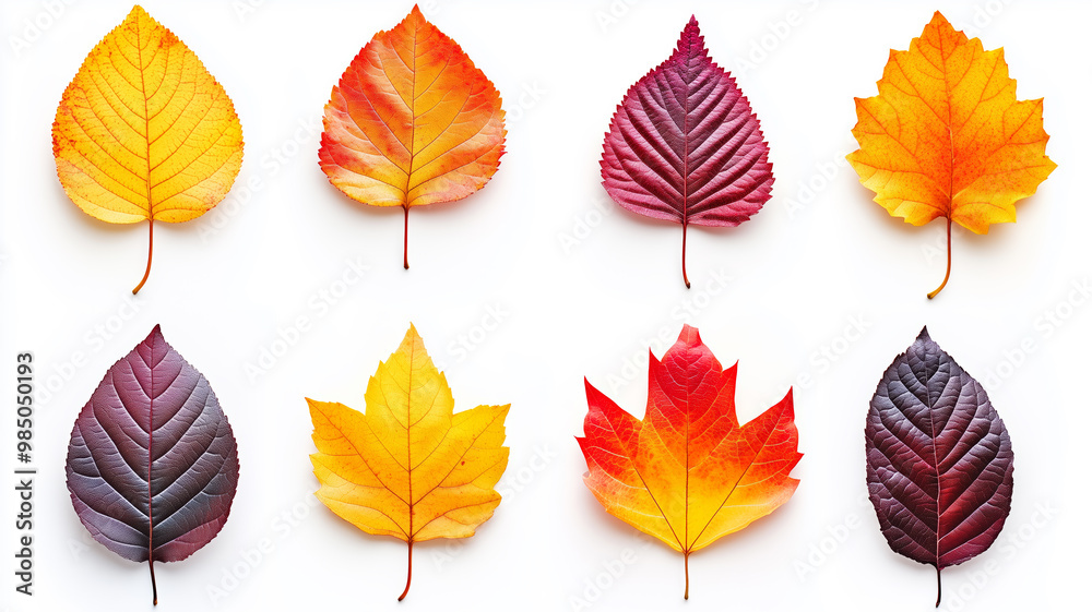 Poster a collection of autumn leaves are shown in various colors, including red, yellow, and brown. the lea