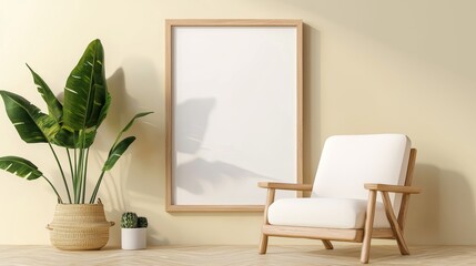 Obraz premium Minimalist Interior with Frame and Tropical Plant