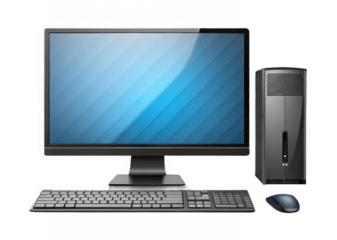 Computer set on transparent background.