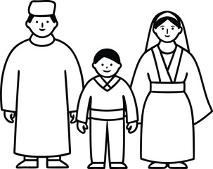 Celebrate Culture with Family in Traditional Attire Vector Art
