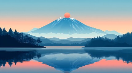 2d flat design vector illustration of mount fuji japan