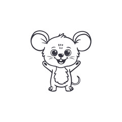 funny cartoon mouse isolated on white. Cute mouse in Doodle style for cards, magazins, banners. Vector