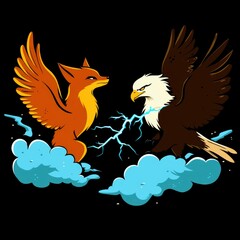 Fox and Eagle Facing Off