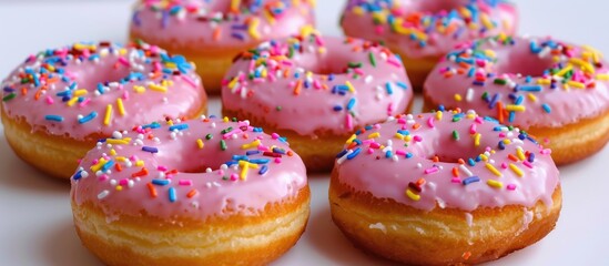 Pink Iced Donuts With Rainbow Sprinkles - Powered by Adobe