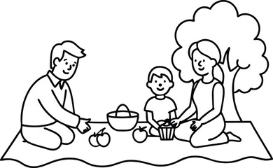 Family Picnic Day Vector Art for Kids Coloring Adventure
