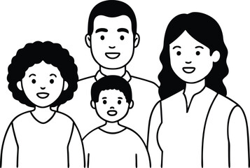 Diverse Family Unity Mixed Ethnicities Vector Art for Creative Coloring
