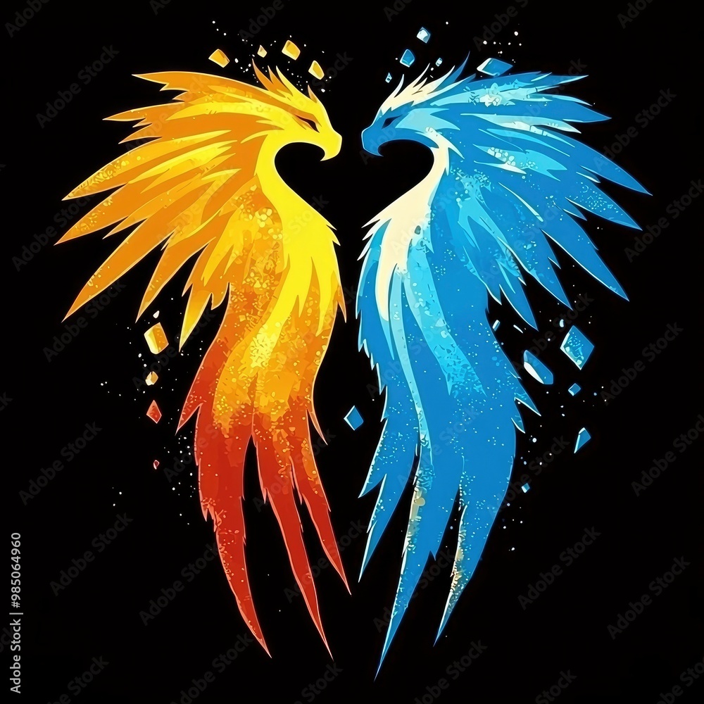 Poster fire and ice phoenix wings symbol