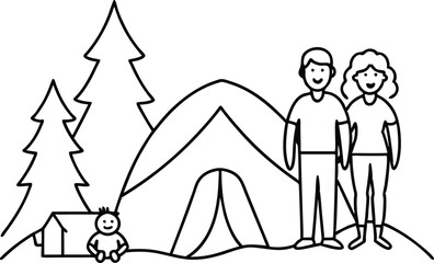 Happy Family Camping Vector Illustration Perfect for Nature Lovers
