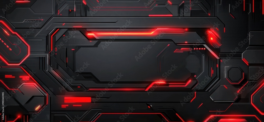 Fototapete abstract cyberpunk theme technology gaming sci-fi design banner black red interface background wallp