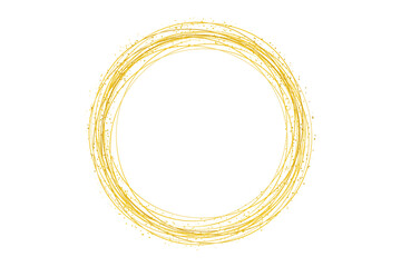 Gold sparkles frame, glitter dot particles flowing in shiny circle lines form isolated on transparent background. Abstract vector design element of New year banner, Christmas card, wedding invitation 