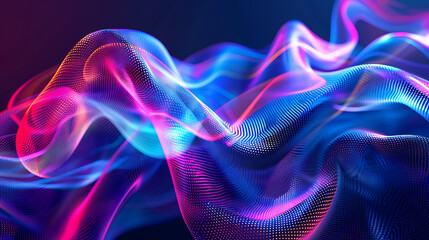 Obraz premium This image features a digital illustration with smooth, flowing lines of light in vibrant colors like blue, pink, and purple against a dark background