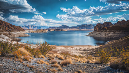 Fototapeta premium Lake Mead, Lake Mohave at Lake Mead National Recreation Area, Bullhead Nevada, Lake in a Desert