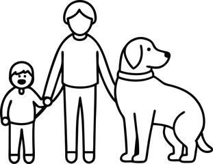 Heartwarming Family Scene Child with Service Dog Vector Illustration
