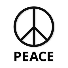 Black icon of the international symbol of peace, peace sign with a text Peace on a transparent background. No war mblem of the anti military movement	