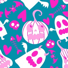 Halloween cute pumpkins seamless monsters pattern for wrapping paper and fabric
