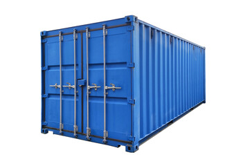 Blue colored metal sea container for the transportation of goods by sea or land is insulated on a...