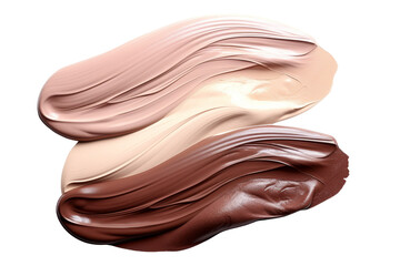 Elegant strokes of liquid foundation makeup in various shades on a transparent background, perfect for beauty and cosmetic product presentations.