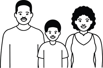 Obraz premium Caring Parents with Child Vector Drawing Family Illustration 