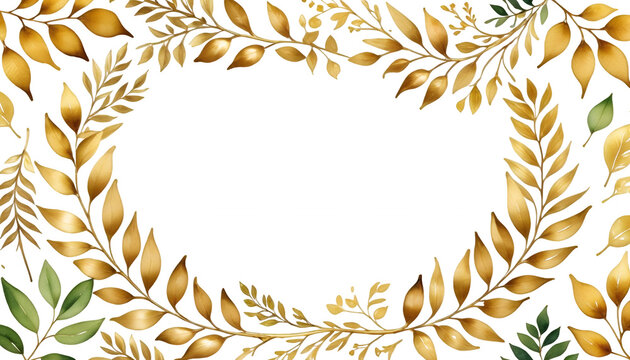  border watercolor leaf painting leaves gold wreath frame white background olated branch geometric floral hand plant background background leaf border frame chaplet tree branch watercolor card circle