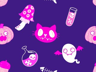 Halloween cute pumpkins seamless monsters pattern for wrapping paper and fabric