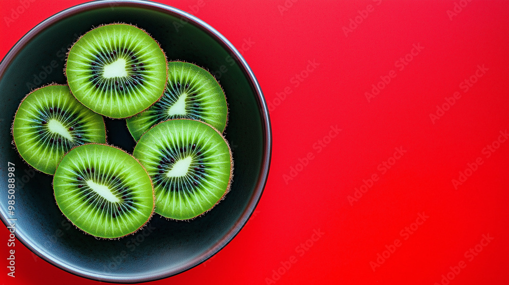 Canvas Prints kiwi fruit on a plate on red background