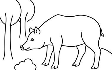 Boar Exploring for Food Vector Art Exciting Nature Scene for Kids
