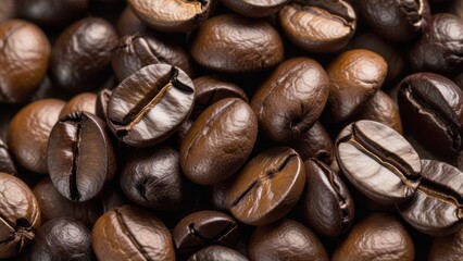 Obraz premium Close-up of roasted coffee beans showcasing their rich texture and color.