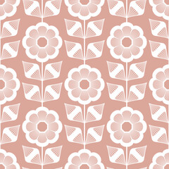 Ethereal Pink Flower Stem Stripes Seamless Vector Repeat Pattern