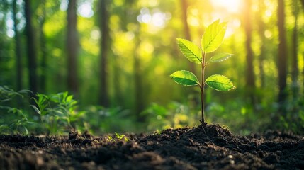 A Young Sapling Growing in a Lush Forest Setting