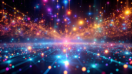 Fototapeta premium Glowing Neon Particles Abstract Background with Futuristic Vibe Representing Technology