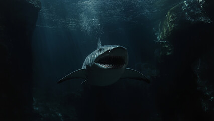 Fototapeta premium Lurking Shadows: The Aggressive Cavern Shark