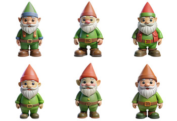 PNG gnome 3d collection, in cartoon style minimal on transparent, white background, isolate
