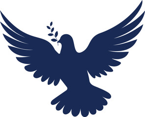 Peace dove in flight flat blue icon logo design on transparent background. Symbol of peace and freedom, anti war emblem	
