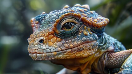 Obraz premium Close-Up Portrait of a Colorful Lizard with Detailed Scales