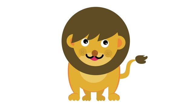 A cute lion cartoon animation. Suitable for animal and wildlife video content. Alpha channel. Seamless looping