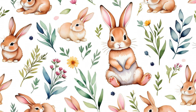  watercolor cute shower postcard cases clothing nursery boho bunny baby animal drawn pattern design children rabbit poster kindergarten baby hand olated phone illustration nursery watercolor leaf