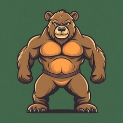 Cartoon Muscular Brown Bear Mascot Illustration